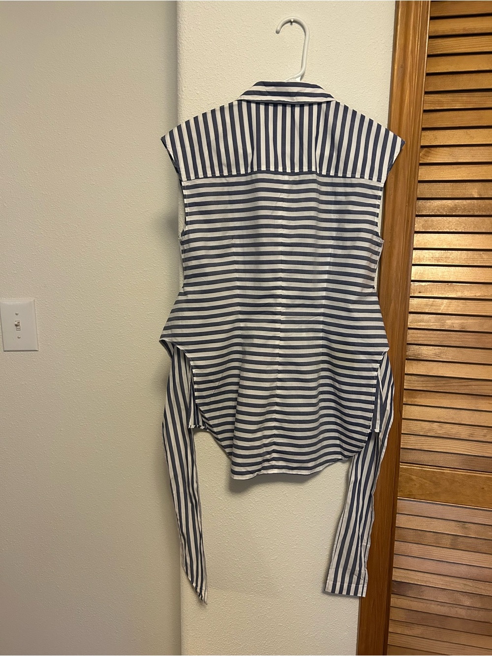 T Alexander Wang Button Down Cotton Striped Navy and White Tie-Waist Top Size XS - Picture 2 of 7